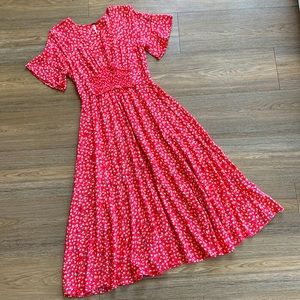 Red FREE PEOPLE Floral Midi Dress Sz S